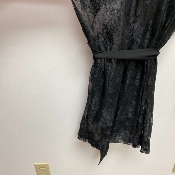 Cacique Womens Black Lace Sheer Long Sleeve Stretch Tie Front Kimono Robe 18/20 - Picture 7 of 10